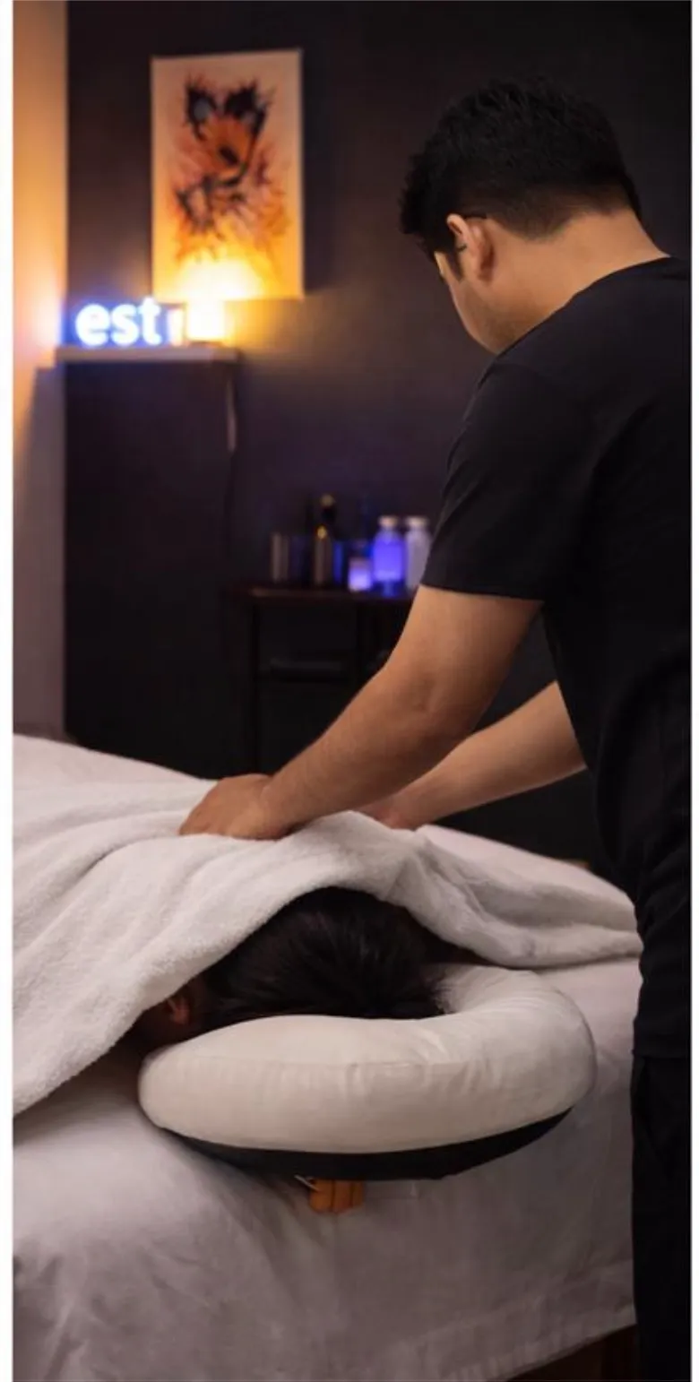 Clean massage table setup at Shakti Studio in Brampton
